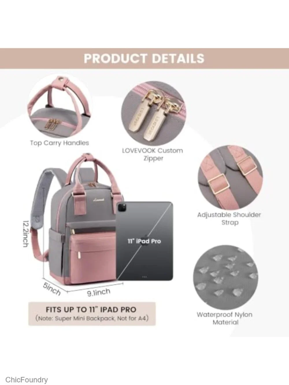 Women's Waterproof Nylon Mini Backpack Purse with USB Port